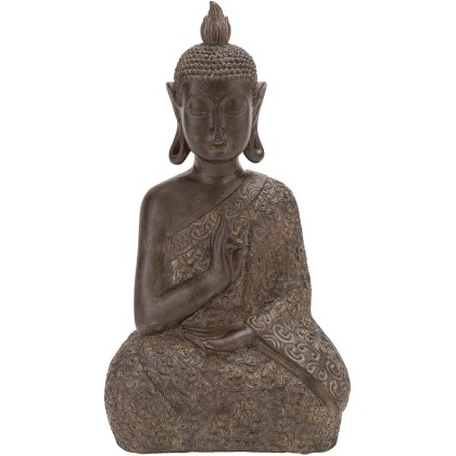 Polystone Buddha Decorative Sculpture Meditating Home Decor Statue with Engraved Carvings and Relief Detailing, Accent Figurine 9" x 6" x 17", Brown