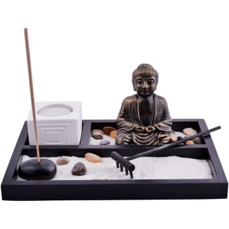 Feng Shui Garden Sand Buddha Rake Tealight Incense Holder W Red String Bracelet SKU:L1008