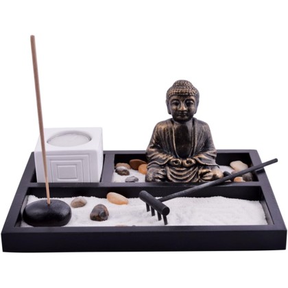 Feng Shui Garden Sand Buddha Rake Tealight Incense Holder W Red String Bracelet SKU:L1008