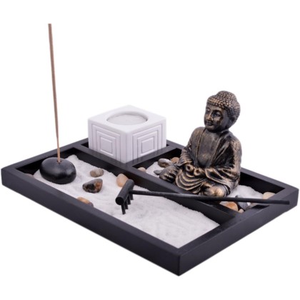 Feng Shui Garden Sand Buddha Rake Tealight Incense Holder W Red String Bracelet SKU:L1008