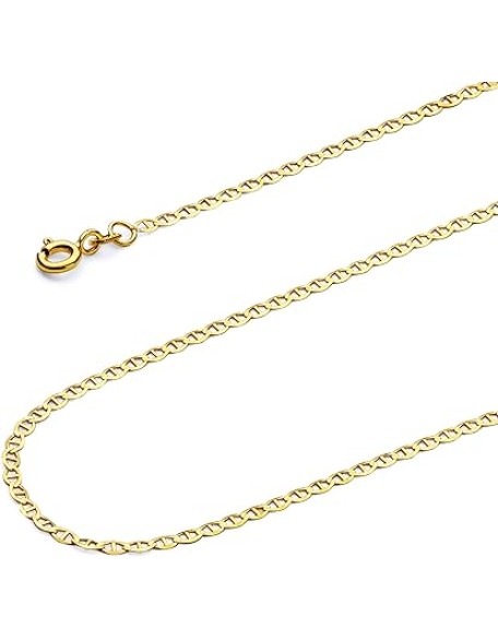 14k REAL Yellow Gold Solid 2mm Flat Mariner Chain Necklace with Spring Ring Clasp - 18"
