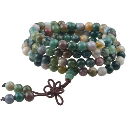 Indian Agate 108 Tibetan Buddhist Mala Bracelet Stone Beaded Prayer Bead
