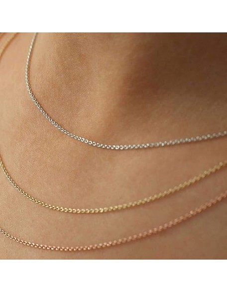 14k Solid Gold Cable Chain Necklace - 0.85mm or 1.00mm Options, Classic Yellow Gold Chain for Women and Men