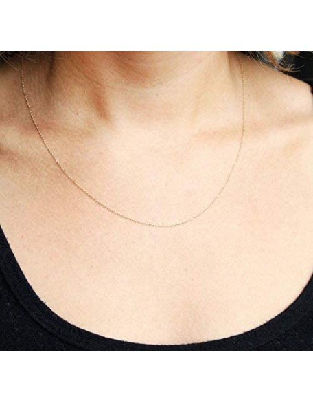 14k Solid Gold Cable Chain Necklace - 0.85mm or 1.00mm Options, Classic Yellow Gold Chain for Women and Men