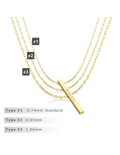 14k Solid Gold Cable Chain Necklace - 0.85mm or 1.00mm Options, Classic Yellow Gold Chain for Women and Men