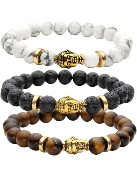 8MM Unisex Black Lava/Tiger Eye/Lapis/Turquoise Energy Stone Mala Beads Stretch Bracelets