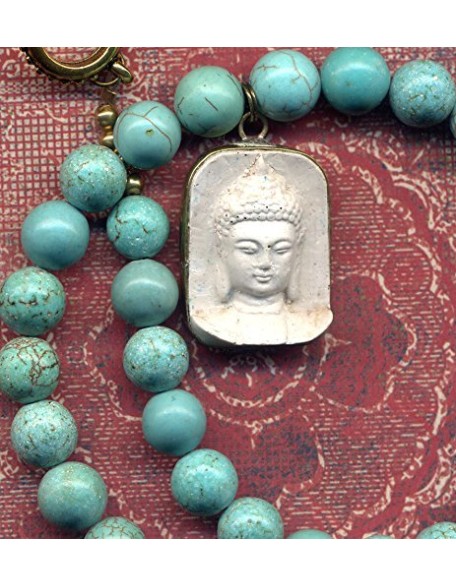 Buddha Pendant, Buddhist Necklace, Buddha Necklace, Magnesite Necklace, Statement Buddhist Necklace, Handmade Nepal Art by AnnaArt72