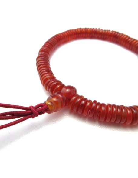 108 Gemstone Flat Beads Bracelet Japanese Juzu Rosary Prayer beads Meditation Chakra Handmade in Kyoto Birthday Gifts for men (red agate)
