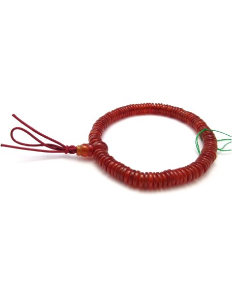 108 Gemstone Flat Beads Bracelet Japanese Juzu Rosary Prayer beads Meditation Chakra Handmade in Kyoto Birthday Gifts for men (red agate)
