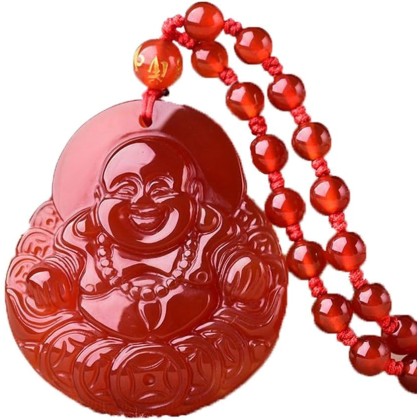 Natural agate Stone Handmade Carved Lucky Happy laughter Maitreya Buddha Pendants Amulet Necklaces