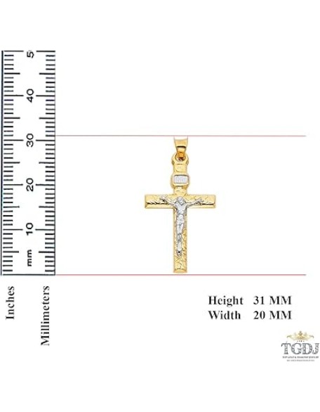 14K Two Tone Gold Crucifix Cross Religious Charm Pendant - 31x20 MM Real Gold Crucifix Charm Necklace Pendant - Great Gift for Men and Women