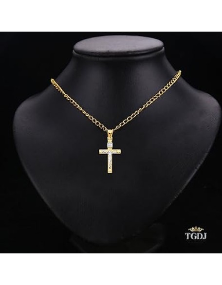 14K Two Tone Gold Crucifix Cross Religious Charm Pendant - 31x20 MM Real Gold Crucifix Charm Necklace Pendant - Great Gift for Men and Women