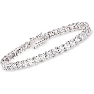 16.00 ct. t.w. Princess-Cut CZ Tennis Bracelet in Sterling Silver. 7 inches