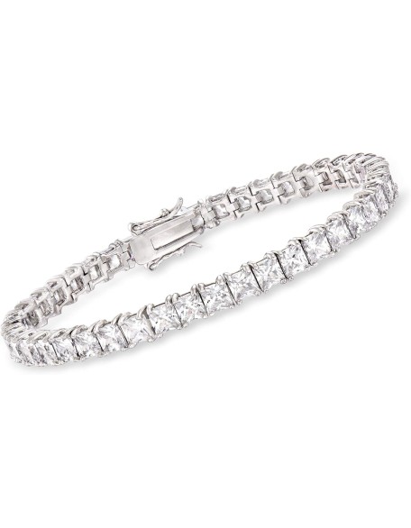 16.00 ct. t.w. Princess-Cut CZ Tennis Bracelet in Sterling Silver. 7 inches