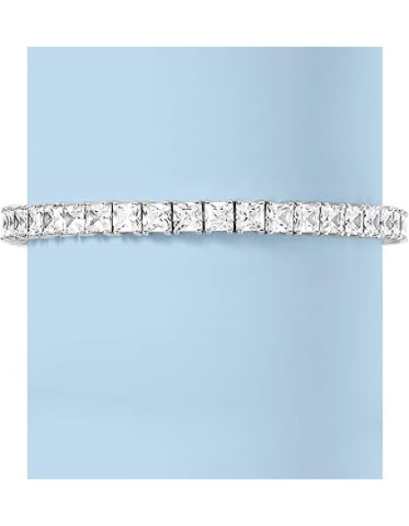 16.00 ct. t.w. Princess-Cut CZ Tennis Bracelet in Sterling Silver. 7 inches