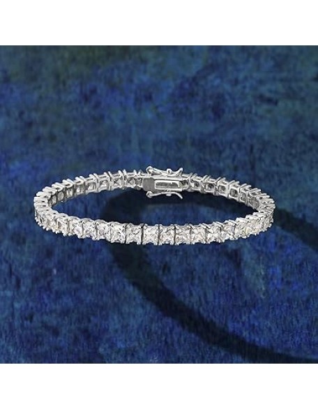 16.00 ct. t.w. Princess-Cut CZ Tennis Bracelet in Sterling Silver. 7 inches