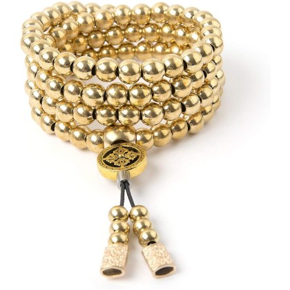 108 Destiny Nepal Prayer Full Metal Buddism Bead Mala Necklace (full brass)