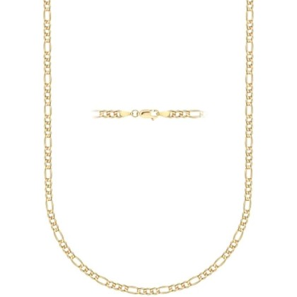10K Yellow Gold 2.3MM Figaro 3+1 Link Chain Necklace - Size 14"-30"