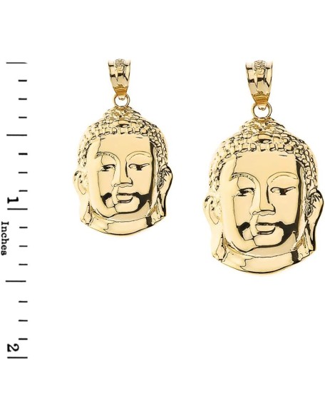 Gold Textured Zen Buddha Head Yoga Buddhism Protection Amulet Necklace Pendant (Small - 1.0")