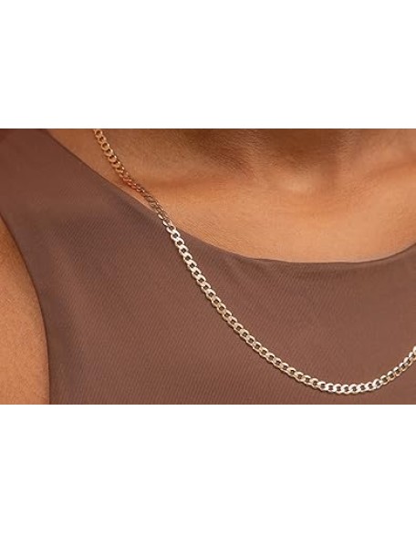 10K Gold Unisex 2.2mm Italian Cuban Curb Link Chain Necklace- 10K Necklaces, 10 Karat Gold Chain, 16" 18" 20" 22" 24" 26" 28" 30"