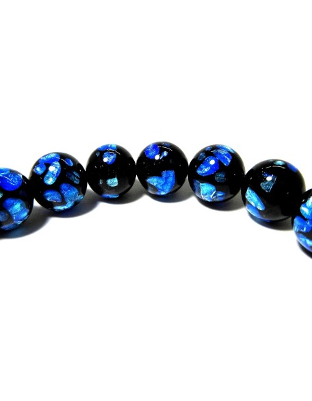 Black Onyx & Pink Blue Ryukyu Fluorite Glass Bracelet Gemstone Elastic Stretch Bracelet Japan Juzu Buddhist Prayer beads Gifts
