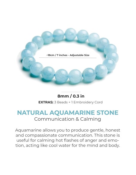 Soothing Bracelet - Natural Aquamarine bracelet - Bring Positive Energy - Peace - Youthfulness Bracelet - Crystal Stone Bracelet for Everlasting Joy