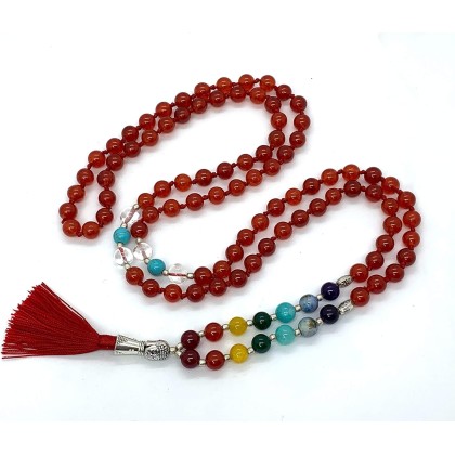 Energized 7 Chakra mala Hand Knotted 108 mala beads necklaces - Japa mala - Buddhist prayer beads - Meditation beads - Healing crystals for men women (Carnelian 1st chakra Root Chakra Mala)