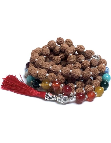 Energized 7 Chakra mala Hand Knotted 108 mala beads necklaces - Japa mala - Buddhist prayer beads - Meditation beads - Healing crystals for men women (Rudraksha 7 Chakra mala)