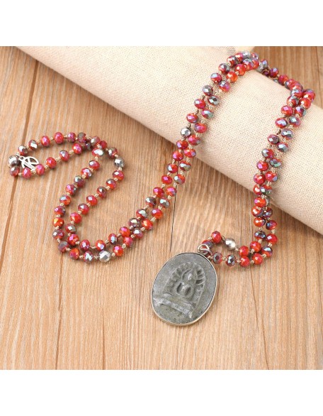 Buddha Pendant Necklaces Natural Stone Beaded Necklaces Handmade Long Chain Strands Necklaces Jewelry for Women Girls