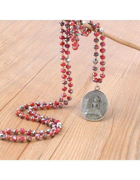 Buddha Pendant Necklaces Natural Stone Beaded Necklaces Handmade Long Chain Strands Necklaces Jewelry for Women Girls