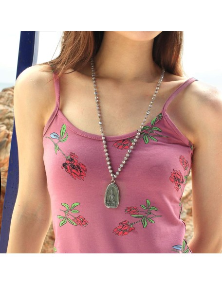 Buddha Pendant Necklaces Natural Stone Beaded Necklaces Handmade Long Chain Strands Necklaces Jewelry for Women Girls