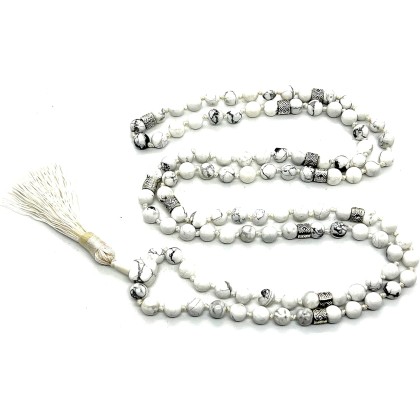 Certified Hand-Knotted Howlite Mala Beads Necklace | Gemini Birthstone | Crown Chakra
