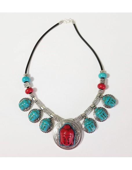 Carved Turquoise Gemstone 7 Buddha Pendants Necklace 2 X Earrings Bracelet One of a Kind
