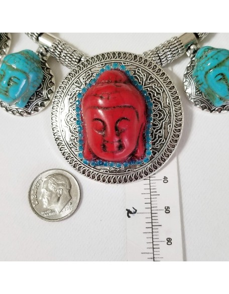 Carved Turquoise Gemstone 7 Buddha Pendants Necklace 2 X Earrings Bracelet One of a Kind