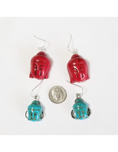 Carved Turquoise Gemstone 7 Buddha Pendants Necklace 2 X Earrings Bracelet One of a Kind