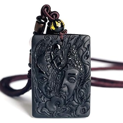 New Wonderful Natural Black Obsidian Hand Carved Buddha Devil Blink Lucky Amulet Pendant + Beads Necklace Fashion Jewelry