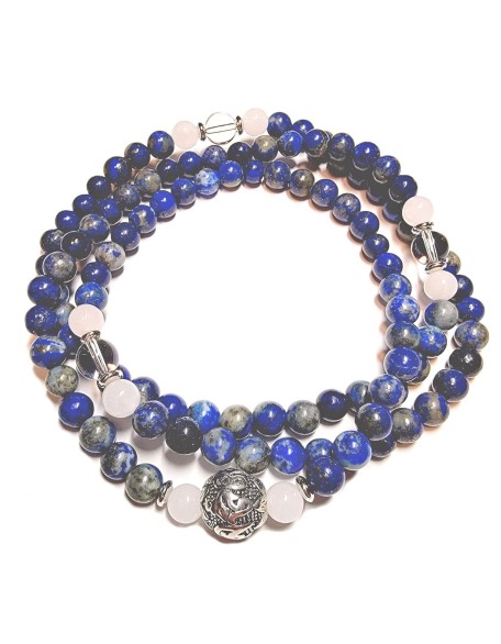 PROTECTION AGAINST NEGATIVE ENERGIES Lapis Lazuli + Jade + Quartz 108 Japa Mala Beads Yoga Meditation Necklace Heart Chakra Third Eye Chakra Real Natural Stones Guru Beads & Mantra Bead - USA HANDMADE