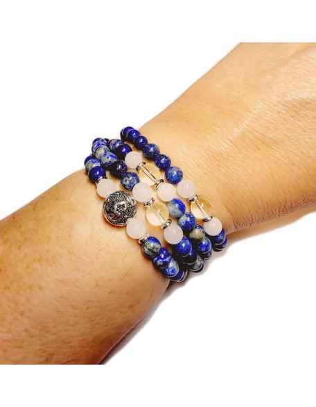 PROTECTION AGAINST NEGATIVE ENERGIES Lapis Lazuli + Jade + Quartz 108 Japa Mala Beads Yoga Meditation Necklace Heart Chakra Third Eye Chakra Real Natural Stones Guru Beads & Mantra Bead - USA HANDMADE