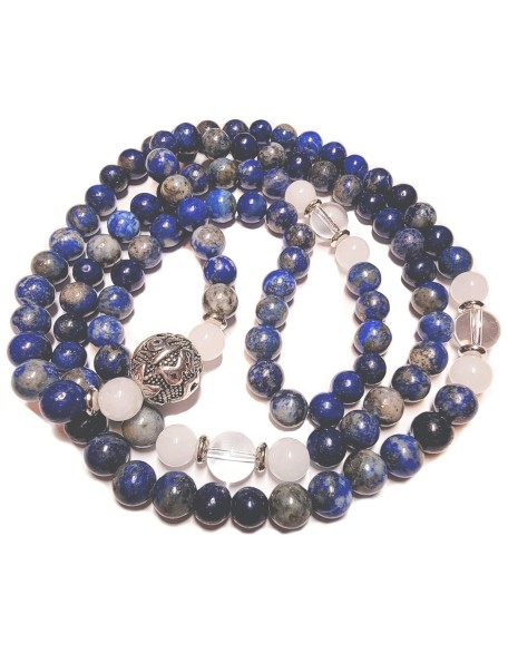 PROTECTION AGAINST NEGATIVE ENERGIES Lapis Lazuli + Jade + Quartz 108 Japa Mala Beads Yoga Meditation Necklace Heart Chakra Third Eye Chakra Real Natural Stones Guru Beads & Mantra Bead - USA HANDMADE