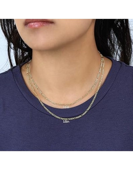 10k Real Yellow Gold Figaro Link 2.5mm Chain Necklace (16"-26") Italian Jewelry for Men & Women