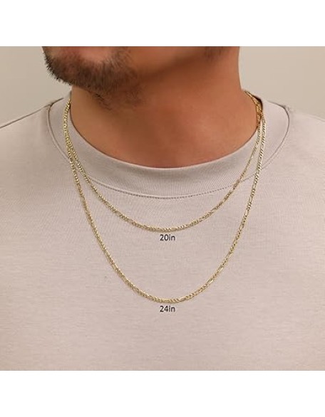 10k Real Yellow Gold Figaro Link 2.5mm Chain Necklace (16"-26") Italian Jewelry for Men & Women