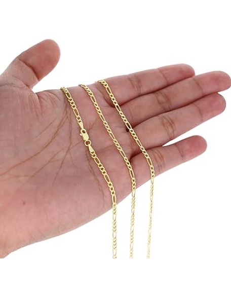 10k Real Yellow Gold Figaro Link 2.5mm Chain Necklace (16"-26") Italian Jewelry for Men & Women