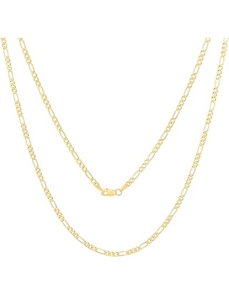 10k Real Yellow Gold Figaro Link 2.5mm Chain Necklace (16"-26") Italian Jewelry for Men & Women