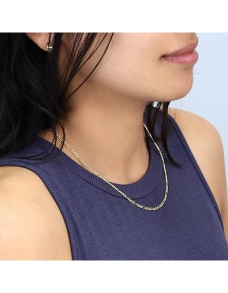 10k Real Yellow Gold Figaro Link 2.5mm Chain Necklace (16"-26") Italian Jewelry for Men & Women