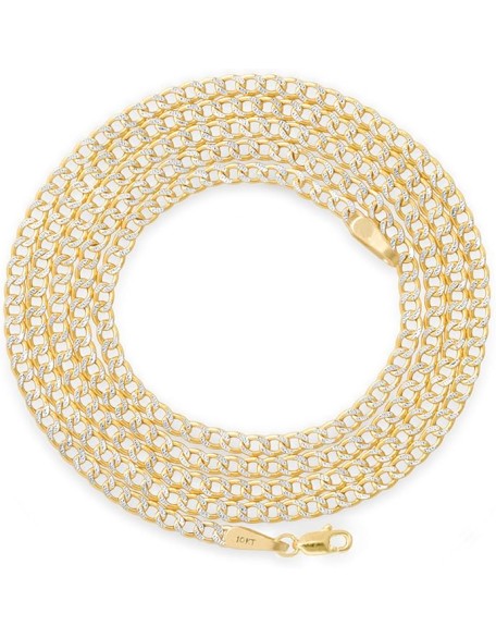 10k Real Yellow Gold Cuban Curb Link 2mm Diamond Cut Pave Chain Necklace (16"-24") Two Tone Italian Jewelry for Men & Women