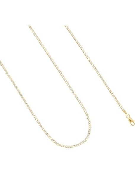 10k Real Yellow Gold Cuban Curb Link 2mm Diamond Cut Pave Chain Necklace (16"-24") Two Tone Italian Jewelry for Men & Women