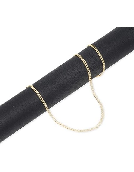 10k Real Yellow Gold Cuban Curb Link 2mm Diamond Cut Pave Chain Necklace (16"-24") Two Tone Italian Jewelry for Men & Women