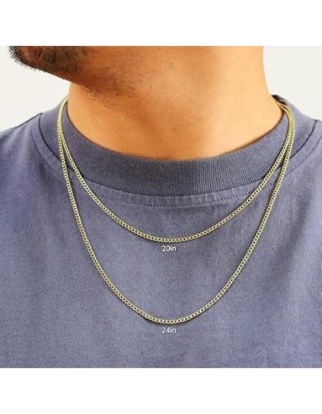 10k Real Yellow Gold Cuban Curb Link 2.5mm Chain Necklace (16"-26") Italian Jewelry for Men & Women