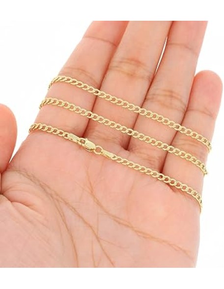 10k Real Yellow Gold Cuban Curb Link 2.5mm Chain Necklace (16"-26") Italian Jewelry for Men & Women