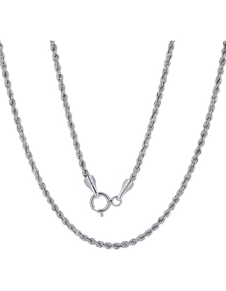 10k Real White Gold 1.5mm Rope Chain Diamond Cut Necklace (14"-26") Dainty Italian Jewelry for Men & Women
